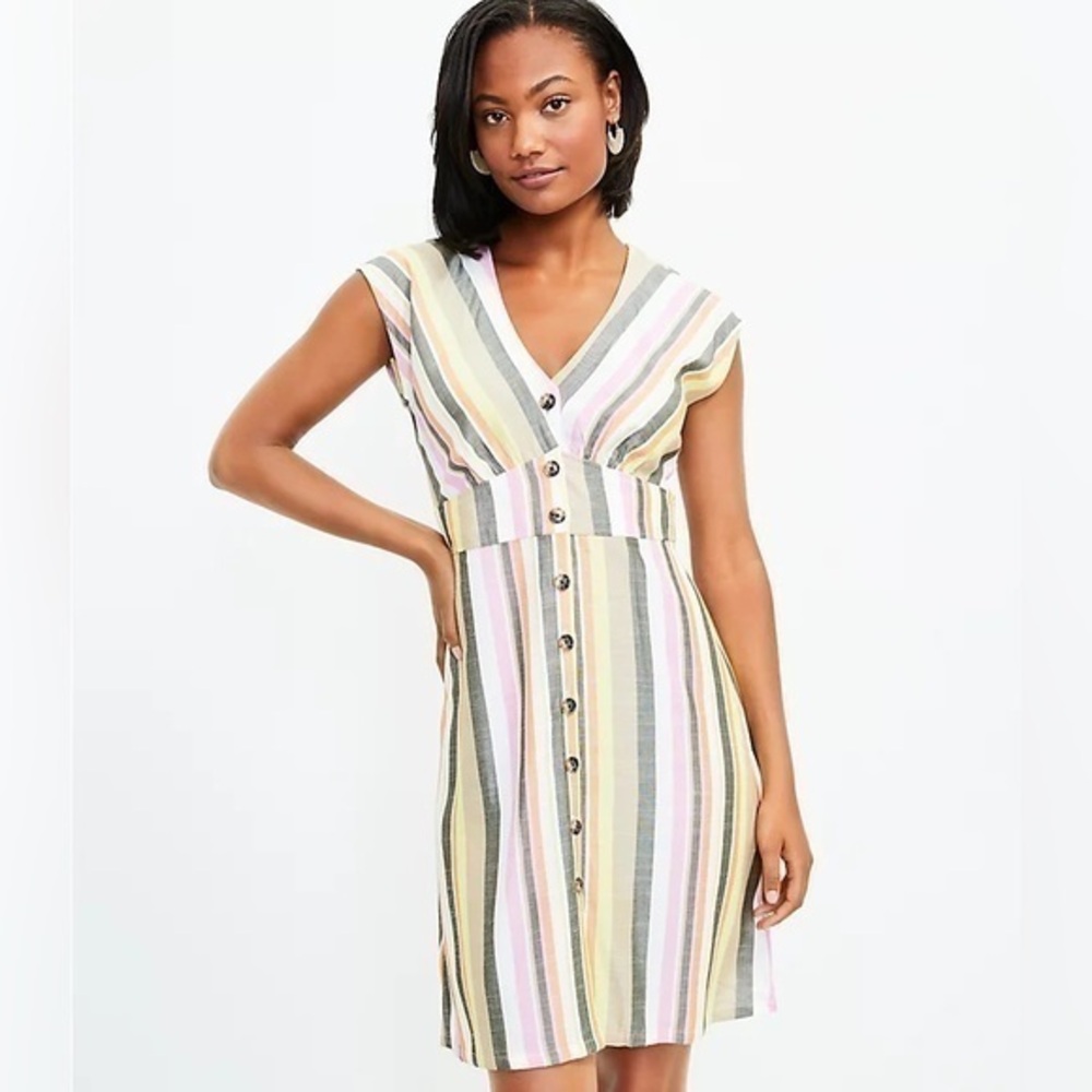 NWT Loft Striped Button Front Flare Dress 14 W1